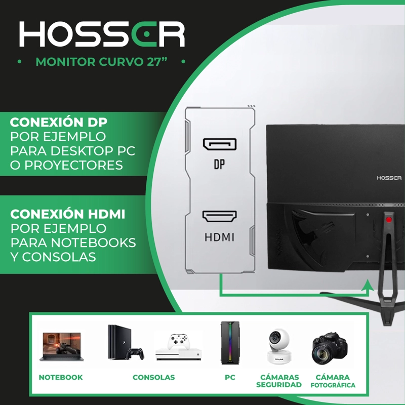 MONITOR GAMER CURVO 27' HOSSER FHD 165HZ GAMING FREESYNC 1MS - 4