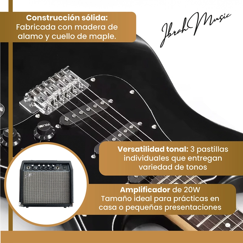GUITARRA ELECTRICA STRATO ZURDOS IBRAH AMPLIFICADOR + ACC - 3