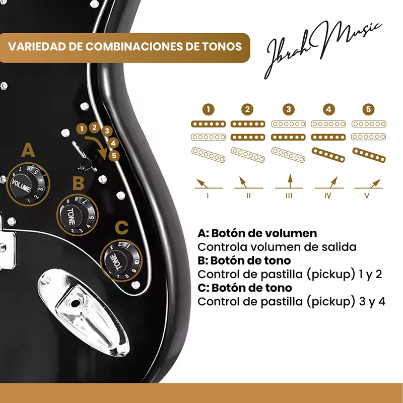 GUITARRA ELECTRICA STRATO ZURDOS IBRAH AMPLIFICADOR + ACC - 4