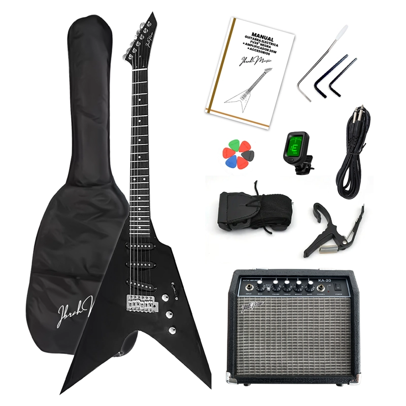 GUITARRA ELECTRICA FLYING V 39' IBRAH MUSIC AMPLIFICADOR 20W - 1