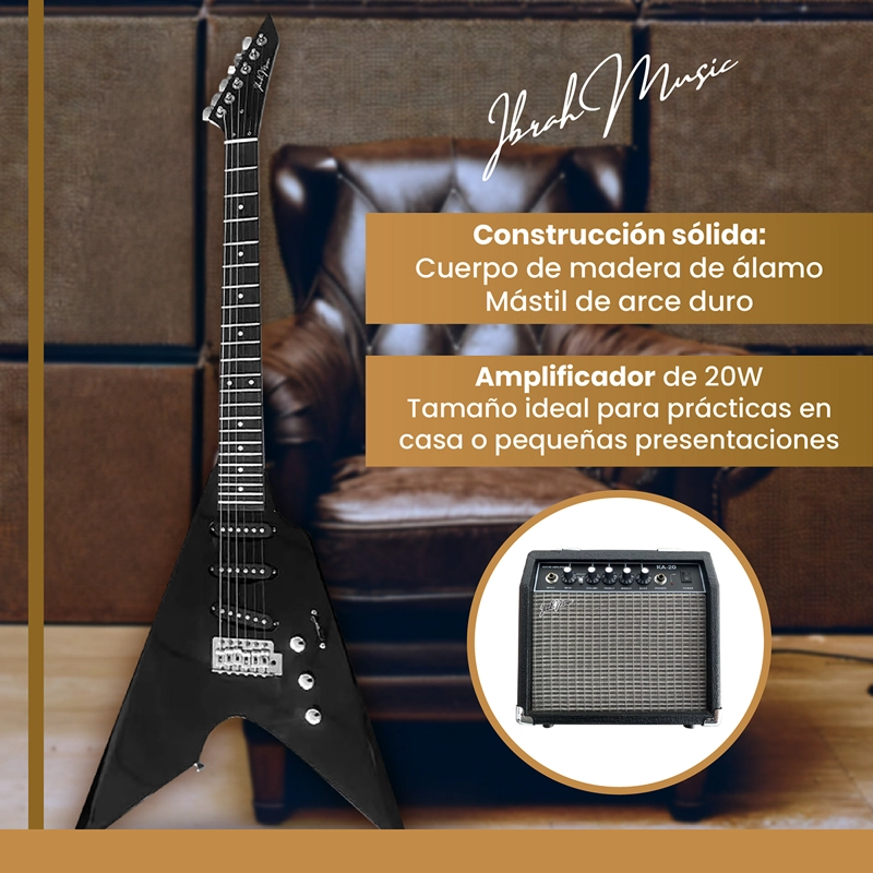 GUITARRA ELECTRICA FLYING V 39' IBRAH MUSIC AMPLIFICADOR 20W - 3