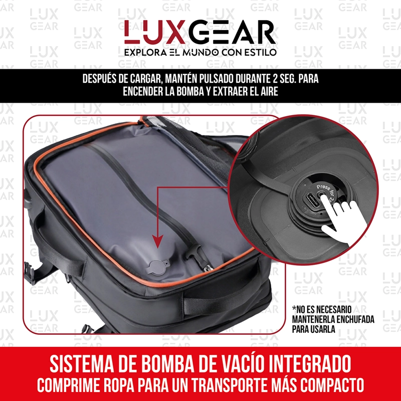 MOCHILA DE VIAJE CON BOMBA AL VACIO 900D LUXGEAR 22 LITROS - 3