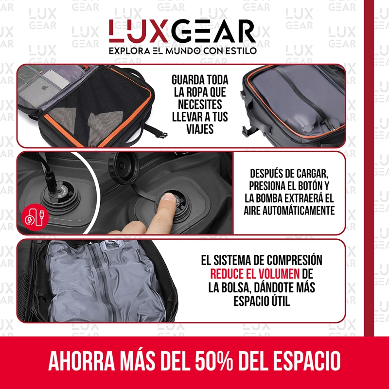 MOCHILA DE VIAJE CON BOMBA AL VACIO 900D LUXGEAR 22 LITROS - 4