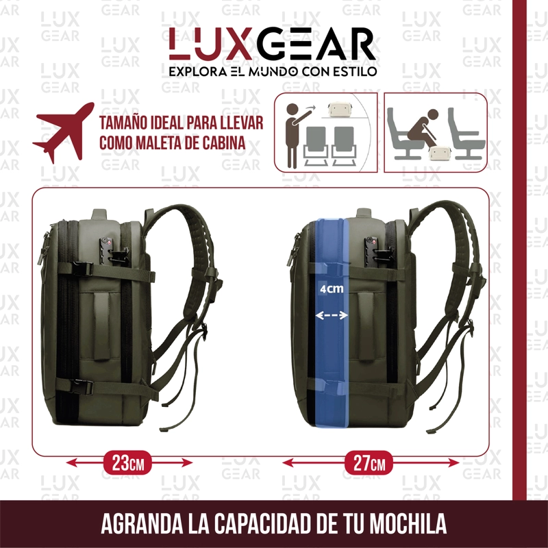MOCHILA DE VIAJE 900D LUXGEAR CABINA 40 LITROS VERDE OLIVO - 3