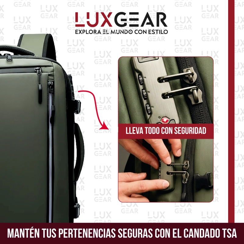 MOCHILA DE VIAJE 900D LUXGEAR CABINA 40 LITROS VERDE OLIVO - 6