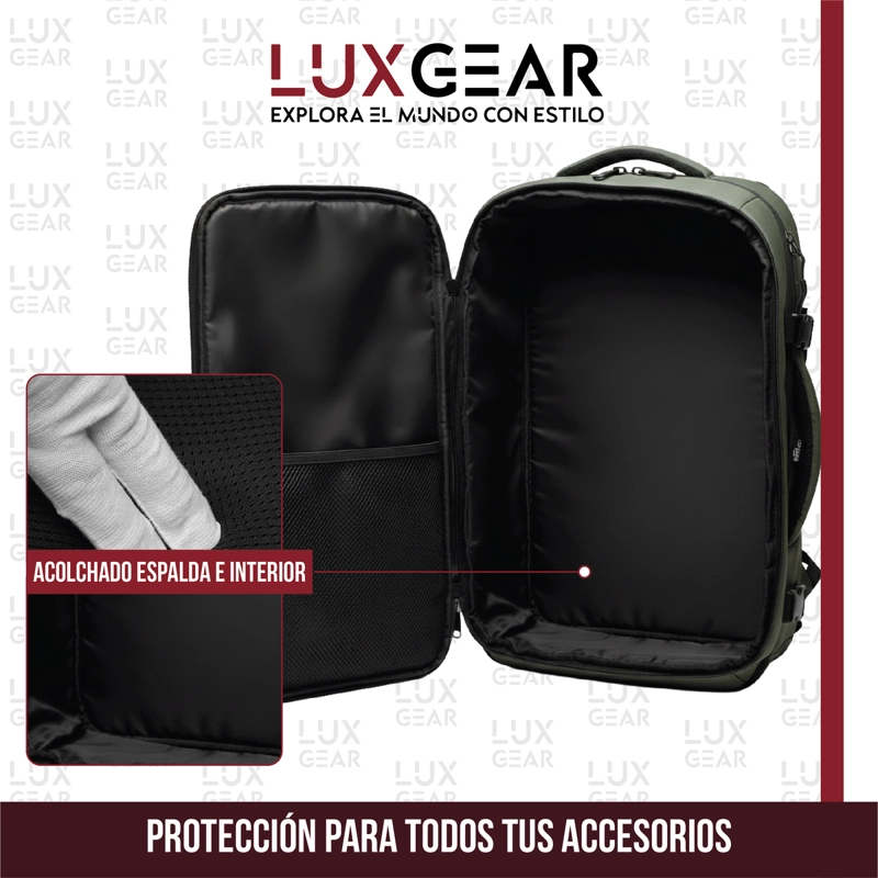 MOCHILA DE VIAJE 900D LUXGEAR CABINA 40 LITROS VERDE OLIVO - 7