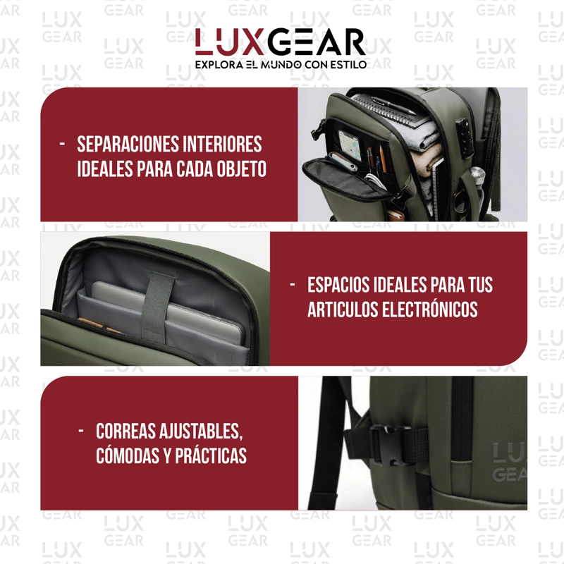 MOCHILA DE VIAJE 900D LUXGEAR CABINA 40 LITROS VERDE OLIVO - 8