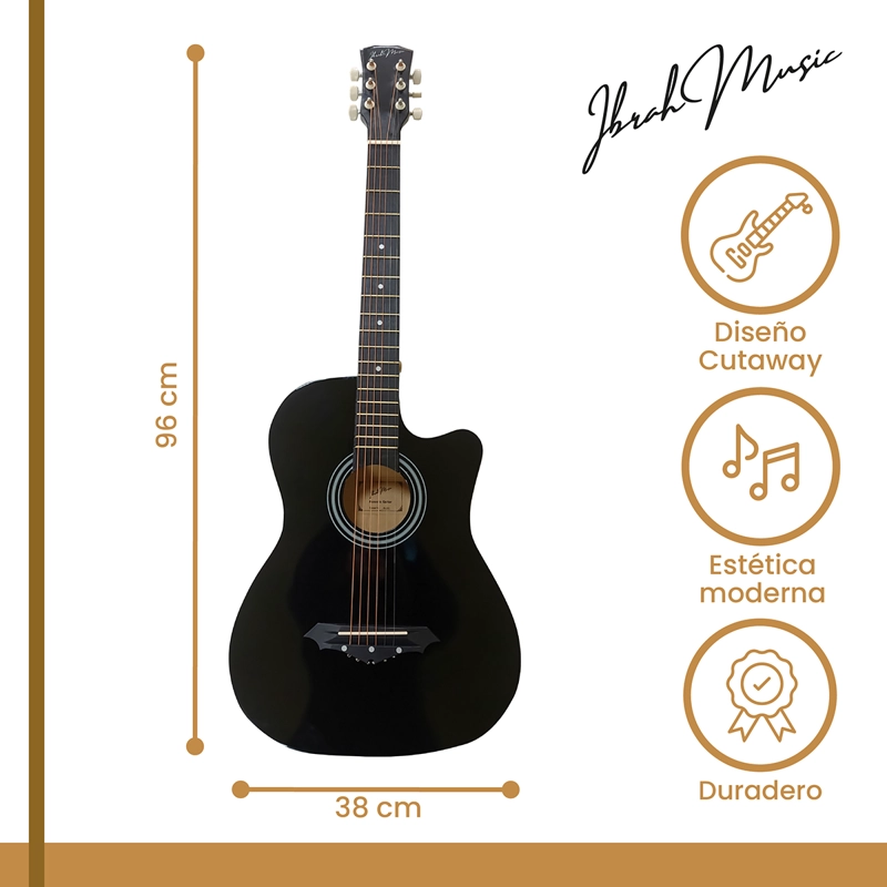 GUITARRA ACUSTICA CUTAWAY IBRAH MUSIC 38 PLGDS + ACCESORIOS - 2
