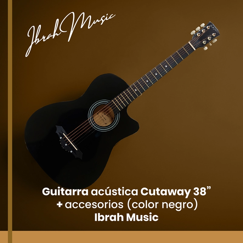 GUITARRA ACUSTICA CUTAWAY IBRAH MUSIC 38 PLGDS + ACCESORIOS - 9