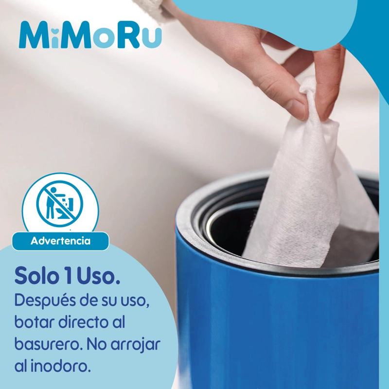 TOALLITAS HUMEDAS BEBE  MIMORU 99% AGUA 60 UNIDADES SIN ALCOHOL HIPOALERGENICAS - 3