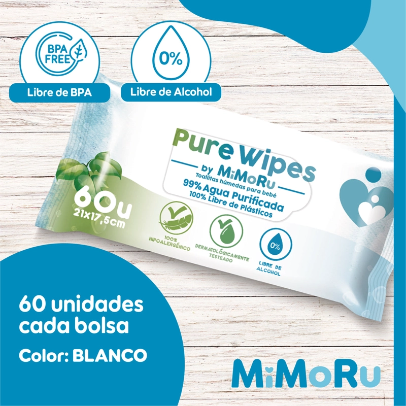 CAJA 12 TOALLITAS HUMEDAS BEBE  MIMORU 99% AGUA 60U C/U SIN ALCOHOL - 10