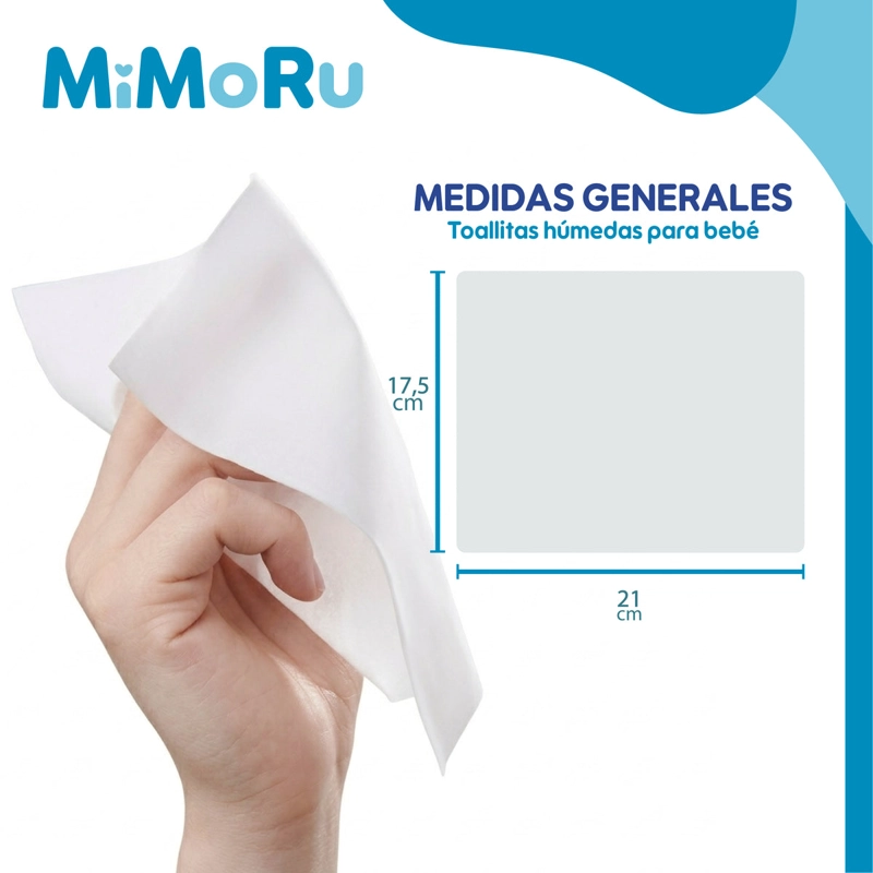 CAJA 12 TOALLITAS HUMEDAS BEBE  MIMORU 99% AGUA 60U C/U SIN ALCOHOL - 2