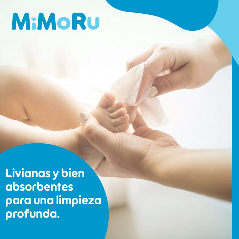CAJA 12 TOALLITAS HUMEDAS BEBE  MIMORU 99% AGUA 60U C/U SIN ALCOHOL - 6