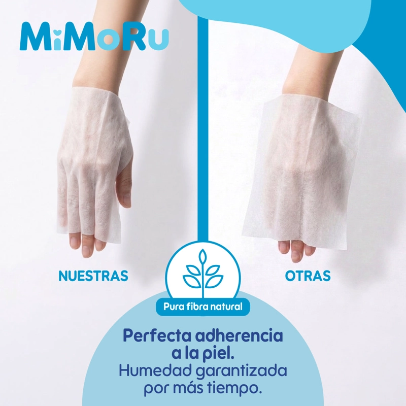 CAJA 12 TOALLITAS HUMEDAS BEBE  MIMORU 99% AGUA 60U C/U SIN ALCOHOL - 7