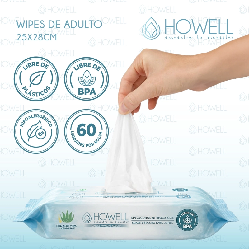TOALLITAS HUMEDAS ADULTO HOWELL CUIDADO PERSONAL HIGIENE INTIMA RESISTENTES - 2