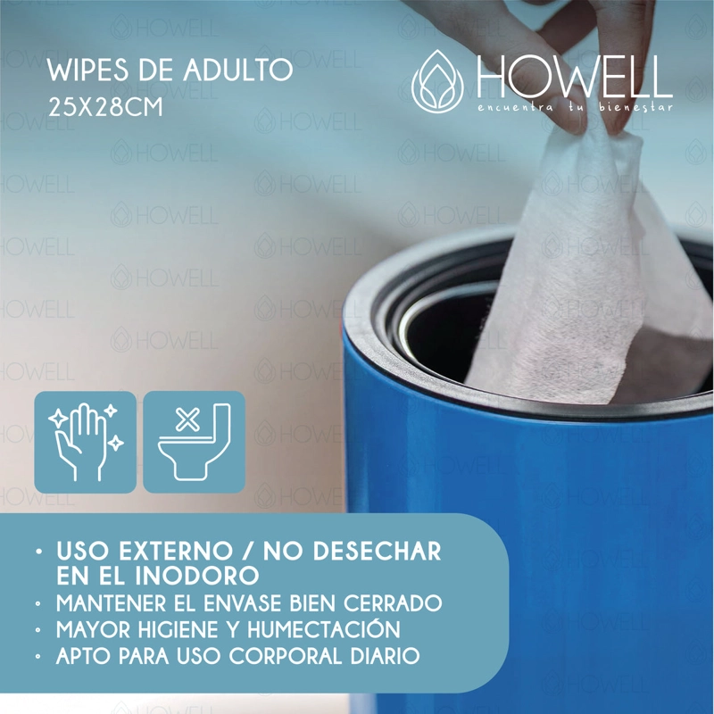 PACK 8 TOALLITAS HUMEDAS ADULTO HOWELL CUIDADO PERSONAL HIGIENE RESISTENTES - 7