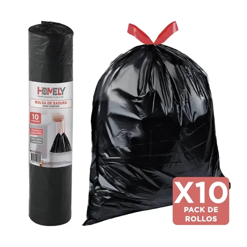 BOLSAS BASURA 75X90CM CON CORDON 100U HOMELY 100L RESISTENTE - 1