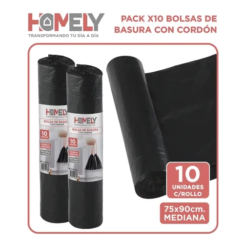 BOLSAS BASURA 75X90CM CON CORDON 100U HOMELY 100L RESISTENTE - 10