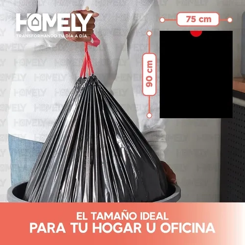 BOLSAS BASURA 75X90CM CON CORDON 100U HOMELY 100L RESISTENTE - 3