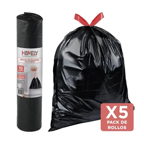 BOLSAS BASURA 75X90CM CON CORDON 50U HOMELY 100L RESISTENTE - 1