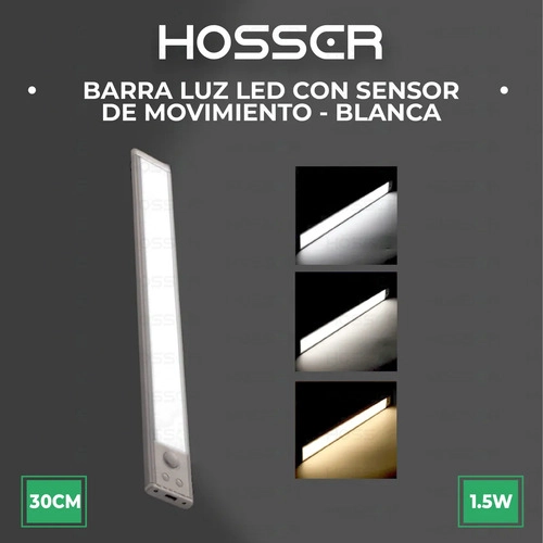 APLIQUE PARED LUZ LED HOSSER BARRA CON SENSOR DE MOVIMIENTO BLANCO - 2