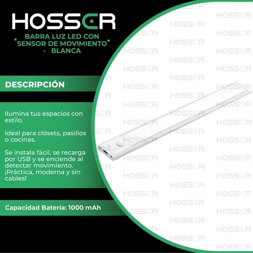APLIQUE PARED LUZ LED HOSSER BARRA CON SENSOR DE MOVIMIENTO BLANCO - 3