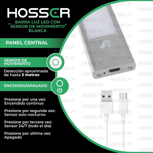 APLIQUE PARED LUZ LED HOSSER BARRA CON SENSOR DE MOVIMIENTO BLANCO - 4