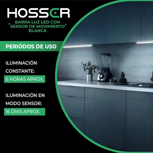 APLIQUE PARED LUZ LED HOSSER BARRA CON SENSOR DE MOVIMIENTO BLANCO - 8