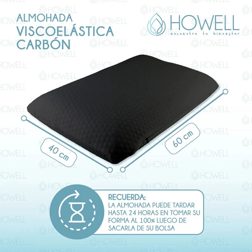 PACK X2 ALMOHADA CERVICAL MEMORY FOAM HOWELL VISCOELASTICA CARBON AIR CELL 60X40CM FUNDA LAVABLE NEG - 2