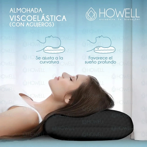 PACK X2 ALMOHADA CERVICAL MEMORY FOAM HOWELL VISCOELASTICA CARBON AIR CELL 60X40CM FUNDA LAVABLE NEG - 7