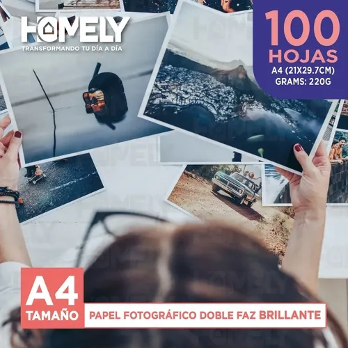 PAPEL FOTOGRAFICO DOBLE FAZ GLOSSY A4 220G HOMELY 100 HOJAS BLANCO - 10