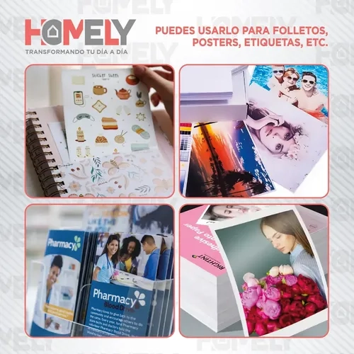 PAPEL FOTOGRAFICO DOBLE FAZ GLOSSY A4 220G HOMELY 100 HOJAS BLANCO - 6