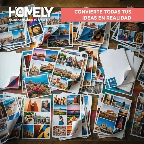 PAPEL FOTOGRAFICO DOBLE FAZ GLOSSY A4 220G HOMELY 100 HOJAS BLANCO - 7