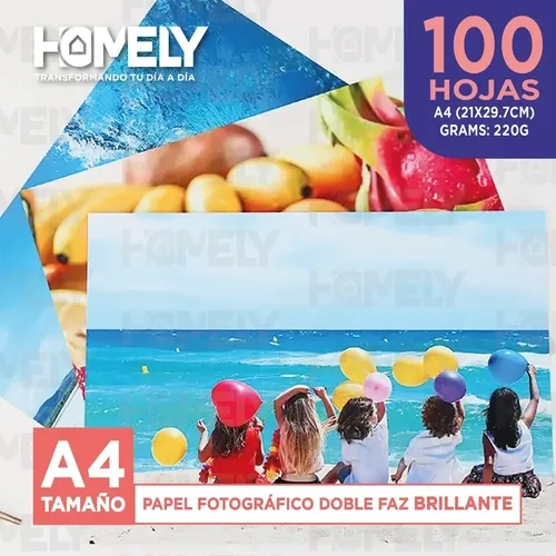 PAPEL FOTOGRAFICO DOBLE FAZ GLOSSY A4 220G HOMELY 100 HOJAS BLANCO - 8