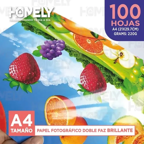 PAPEL FOTOGRAFICO DOBLE FAZ GLOSSY A4 220G HOMELY 100 HOJAS BLANCO - 9