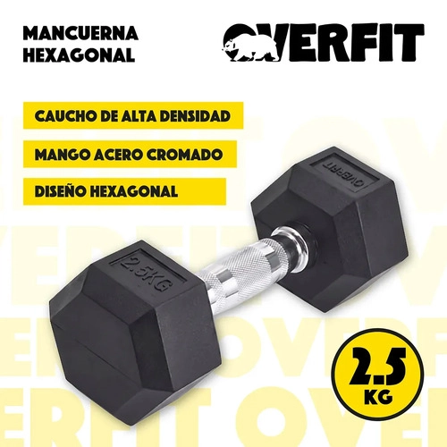 MANCUERNA HEXAGONAL 2.5KG ACERO Y CAUCHO OVERFIT NEGRO - 2