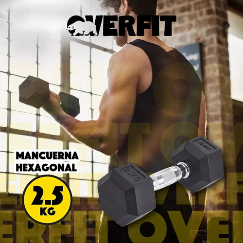 MANCUERNA HEXAGONAL 2.5KG ACERO Y CAUCHO OVERFIT NEGRO - 7