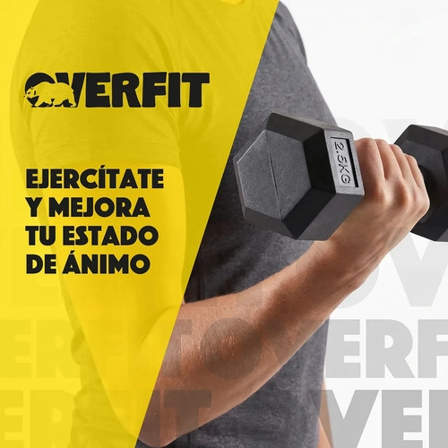MANCUERNA HEXAGONAL 2.5KG ACERO Y CAUCHO OVERFIT NEGRO - 9