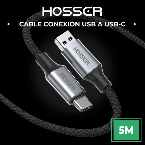 CABLE USB TIPO C TO USB 5 M IPHONE SAMSUNG HOSSER CARGA RAPI NEGRO - 2