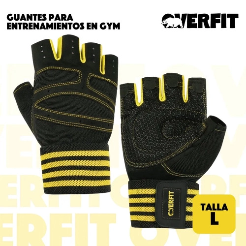 GUANTES GYM DEPORTIVOS OVERFIT TALLA L PESAS FITNESS NEGRO L - 2