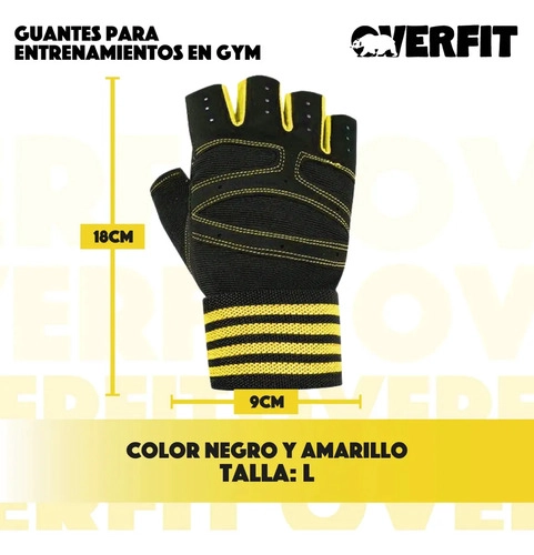 GUANTES GYM DEPORTIVOS OVERFIT TALLA L PESAS FITNESS NEGRO L - 3