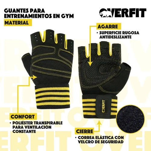GUANTES GYM DEPORTIVOS OVERFIT TALLA L PESAS FITNESS NEGRO L - 4