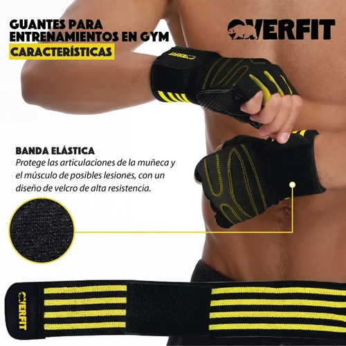 GUANTES GYM DEPORTIVOS OVERFIT TALLA L PESAS FITNESS NEGRO L - 5