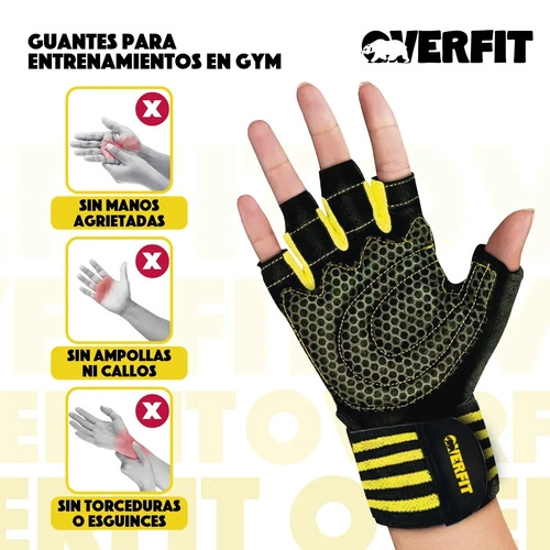 GUANTES GYM DEPORTIVOS OVERFIT TALLA L PESAS FITNESS NEGRO L - 7