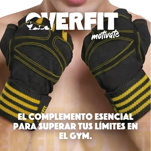 GUANTES GYM DEPORTIVOS OVERFIT TALLA L PESAS FITNESS NEGRO L - 8