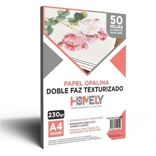 PAPEL OPALINA TEXTURIZADA A4 230 GRAMOS HOMELY 50 HOJAS BLANCO - 1
