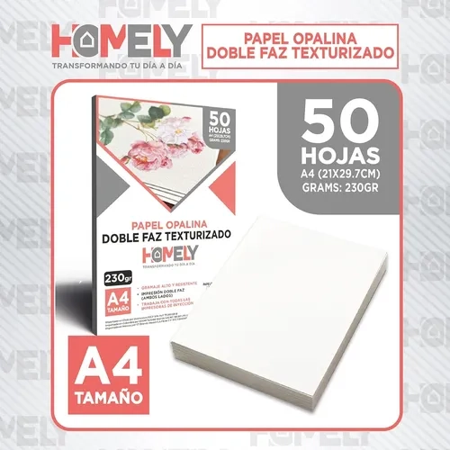 PAPEL OPALINA TEXTURIZADA A4 230 GRAMOS HOMELY 50 HOJAS BLANCO - 2