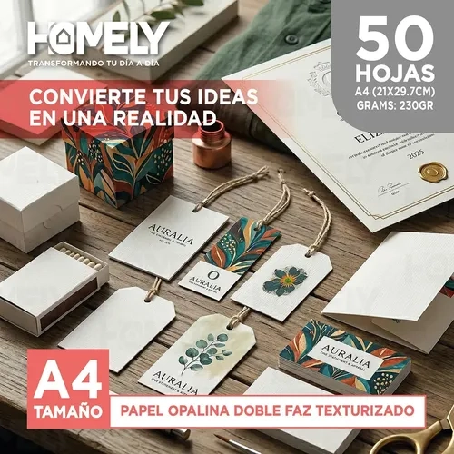 PAPEL OPALINA TEXTURIZADA A4 230 GRAMOS HOMELY 50 HOJAS BLANCO - 8