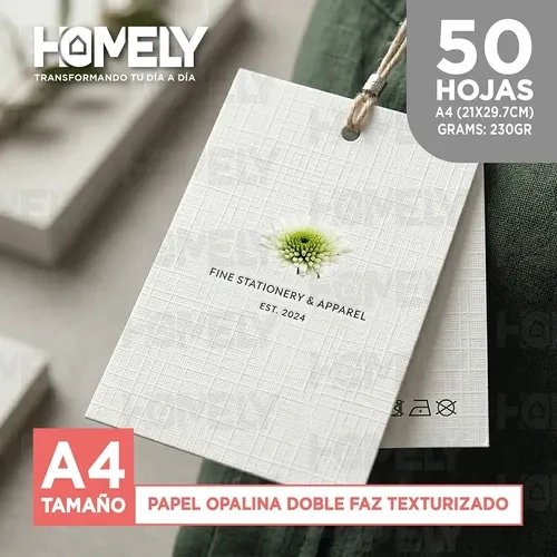 PAPEL OPALINA TEXTURIZADA A4 230 GRAMOS HOMELY 50 HOJAS BLANCO - 9