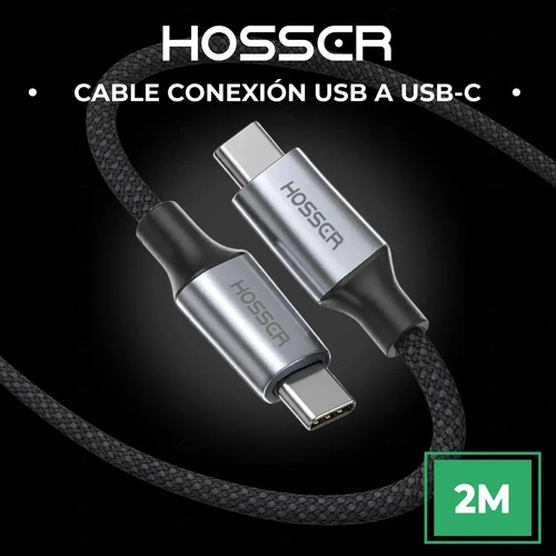 CABLE USB TIPO C TO USB 2 M IPHONE SAMSUNG HOSSER CARGA RAPI NEGRO - 2